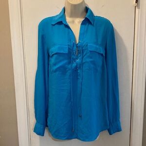 New York & Company medium Turquoise Lace-Up Blouse 25-359-03